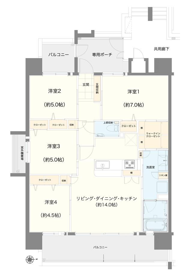 ワイズエステムコート新都心天久の間取り図　A：4LDK