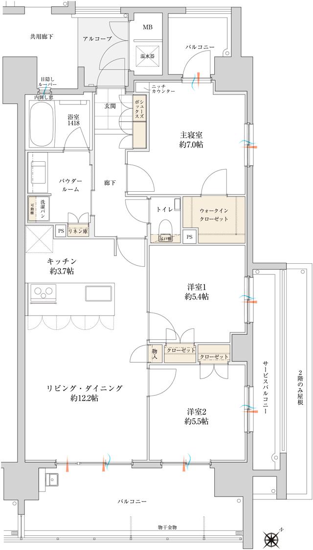 グランドオーク九品寺の間取り図　H：3LDK+WIC