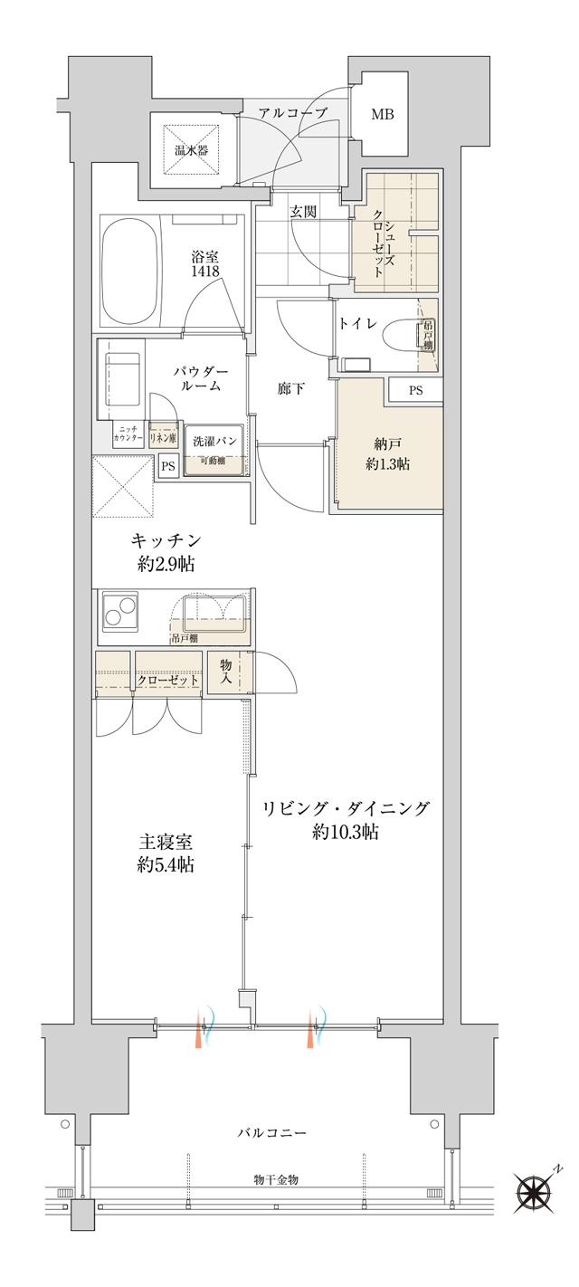 グランドオーク九品寺の間取り図　G：1LDK+N