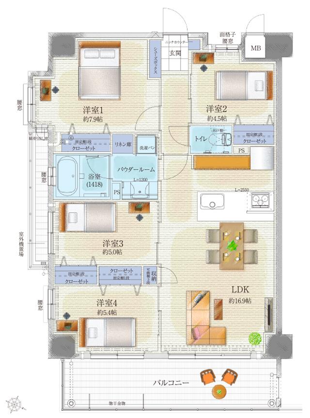 エムディア城西アリーナ レジデンスの間取り図　A：4LDK