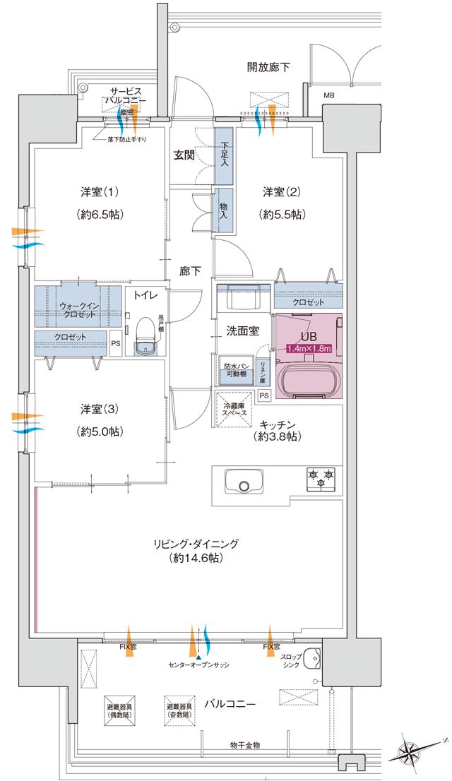 ポレスター唐津ザ・リミテッドの間取り図　A：3LDK+ウォークインクロゼット