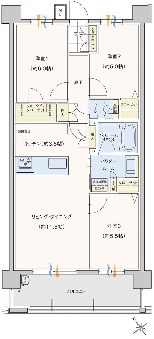 セレンシオ春日 THE NEXTの間取り図　B：3LDK+WIC