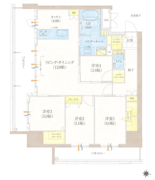 グランドパレス柳丸新城の間取り図　C：4LDK+2WIC+FC+SIC