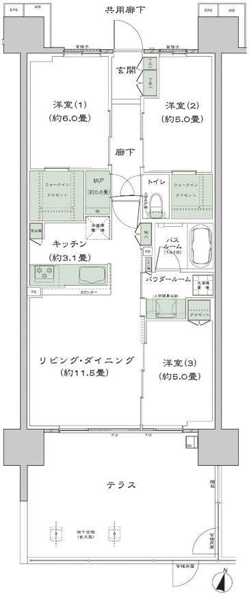 シティテラス宮崎の間取り図　C2t：3LDK+N+2WIC