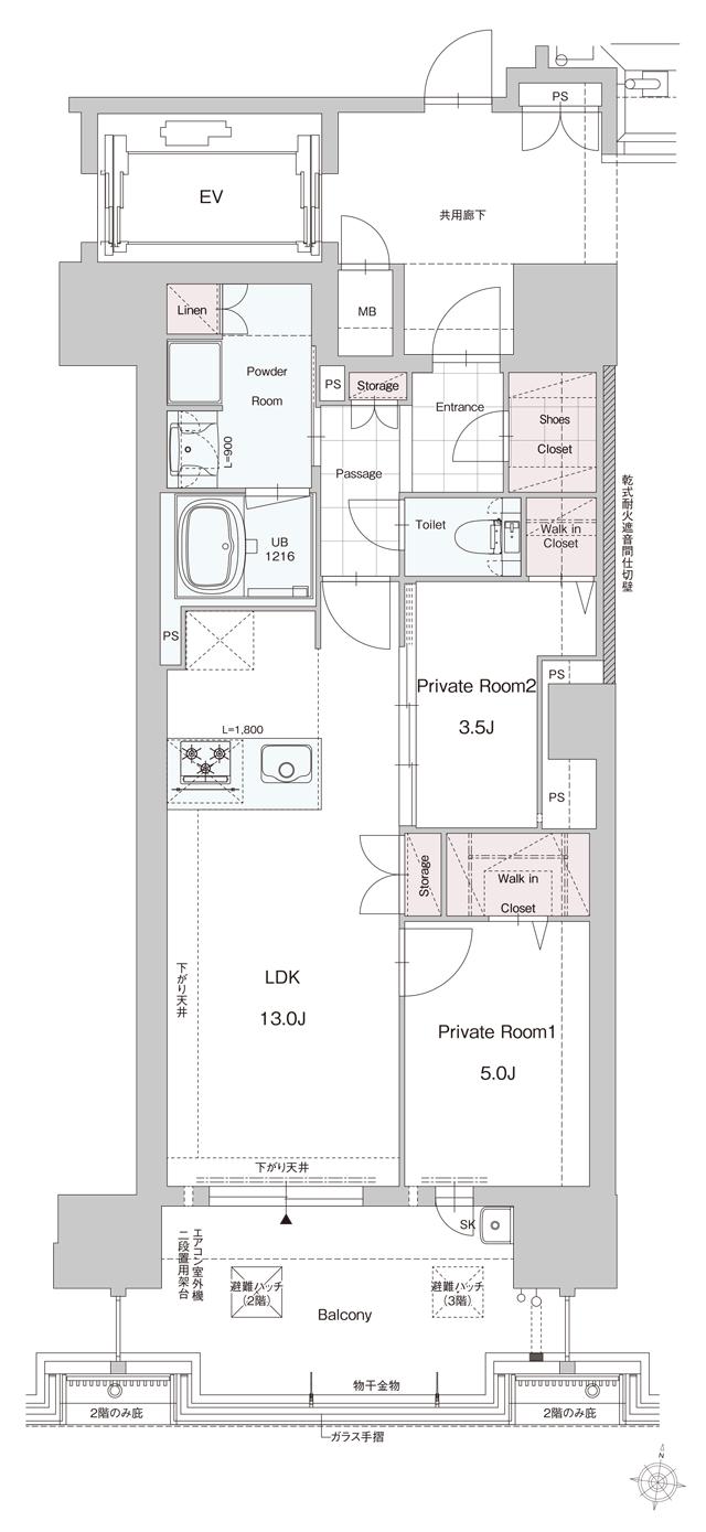 DEUX・RESIA  大濠 SOUTH  SIDE（仮称）の間取り図　C：2LDK