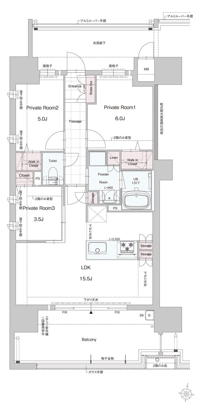 DEUX・RESIA  大濠 SOUTH  SIDE（仮称）の間取り図　A：3LDK