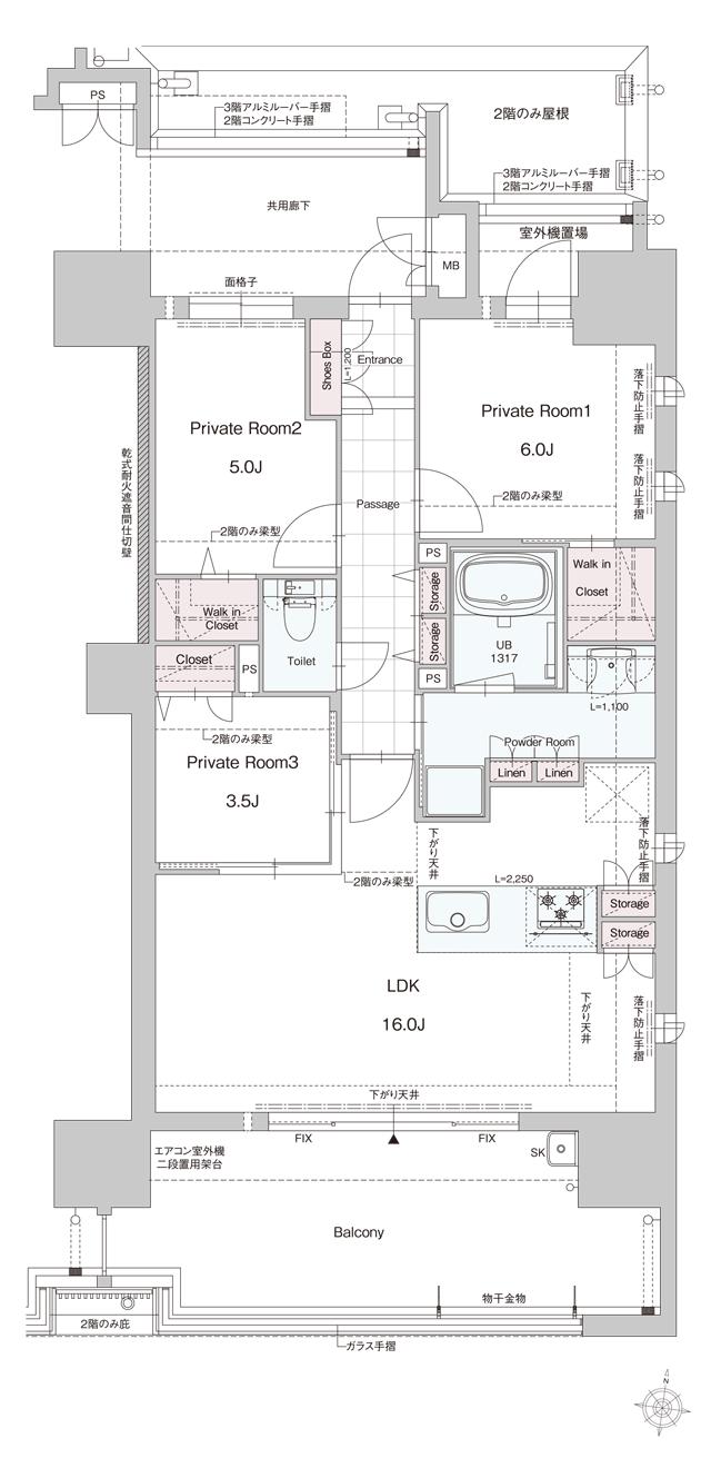 DEUX・RESIA  大濠 SOUTH  SIDE（仮称）の間取り図　D：3LDK