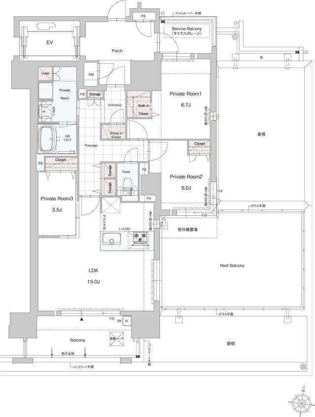 DEUX・RESIA  大濠 SOUTH  SIDE（仮称）の間取り図　F1：3LDK