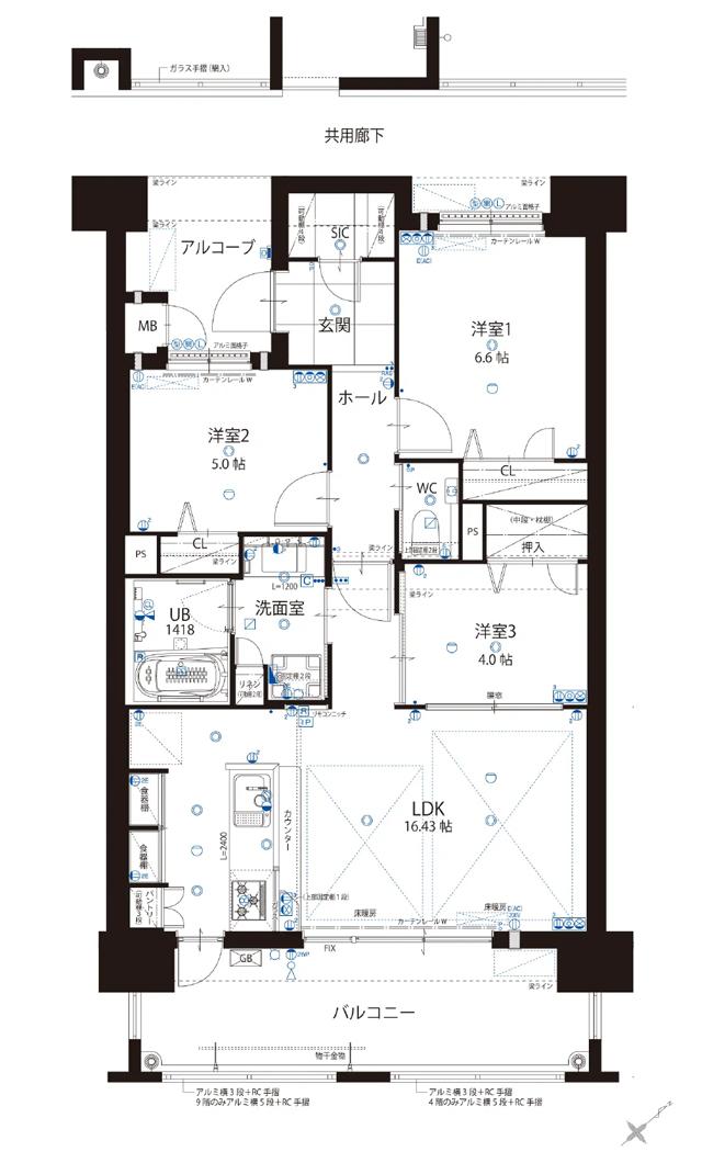 グランドキャッスル戸畑 STA.の間取り図　C：3LDK