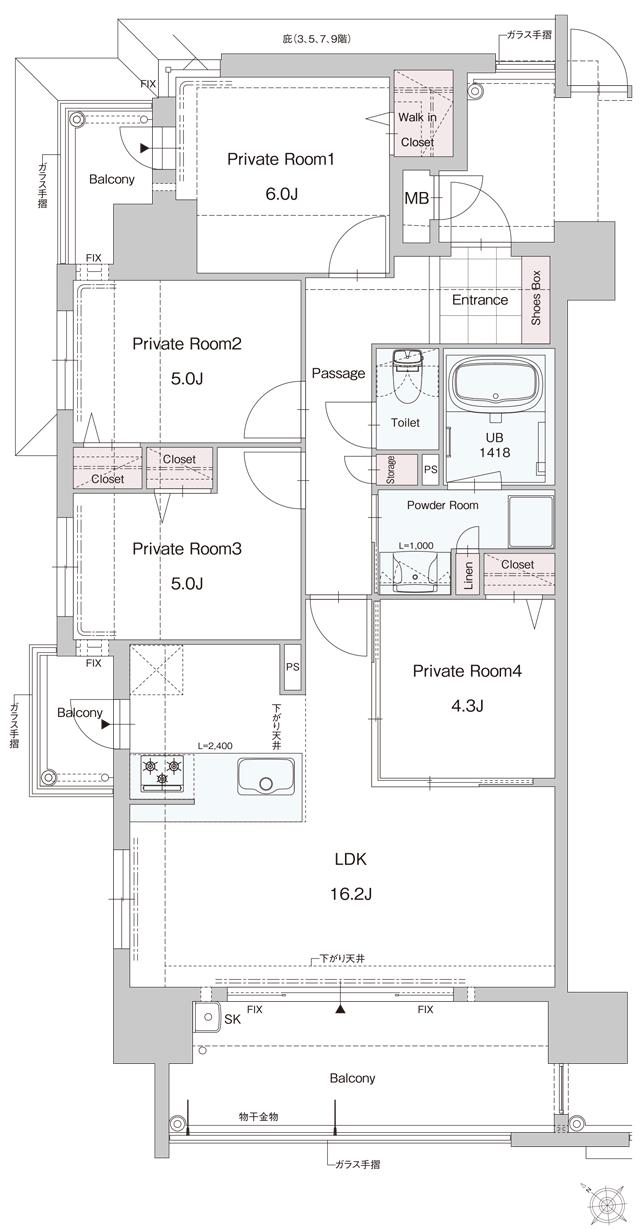 （仮称）ASSOCIA 博多 吉塚 TERRACEの間取り図　A：4LDK