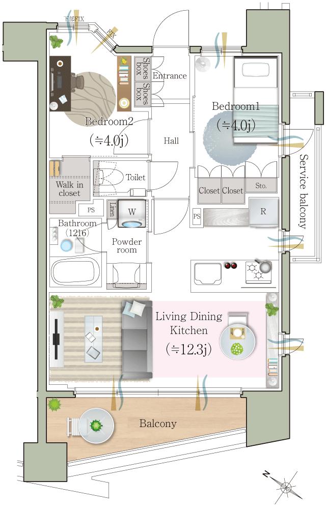 クリオ ラベルヴィ薬院白金の間取り図　B：2LDK