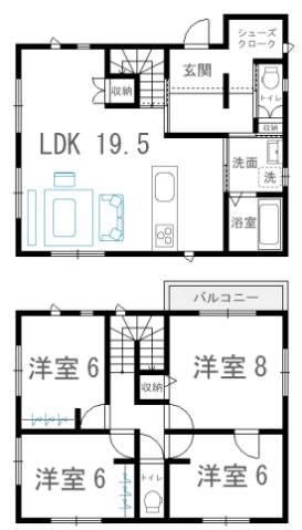 【大牟田平原小学校南1】リビング広々19.5帖！各洋室6帖以上！