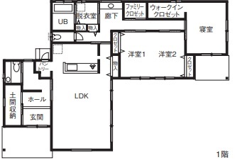 一棟入魂　井戸川建築 職人が木を活かし技で生み出す。凛として美しい和モダンの平屋の間取り図（2LDK）１階