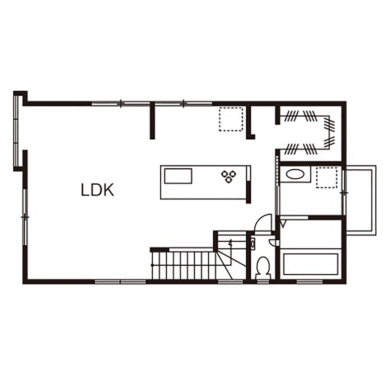 吹抜けの家  福山住宅 【2000～2500万円】古材や無垢材でアンティークな階段調の棚も造作。カフェみたいなリビングで暮らす家の間取り図（4LDK）2階