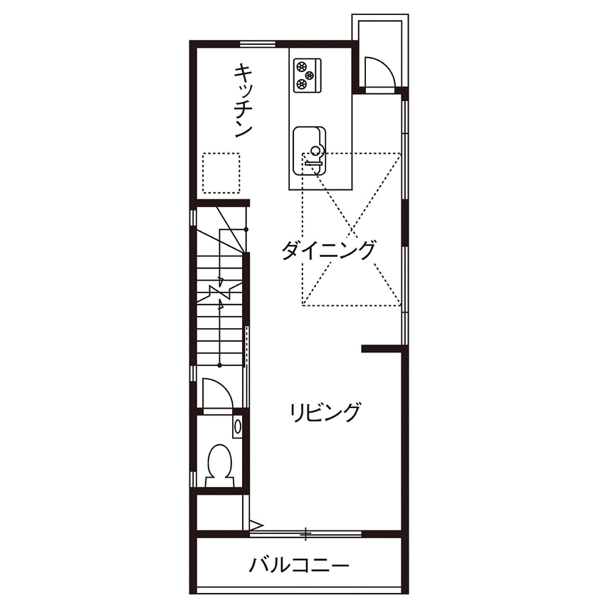 吹抜けの家  福山住宅 【1500～2000万円】15坪の土地に建てた空間がつながる家。プライベート感と開放感が同居する設計の妙の間取り図（2LDK+ロフト）２階