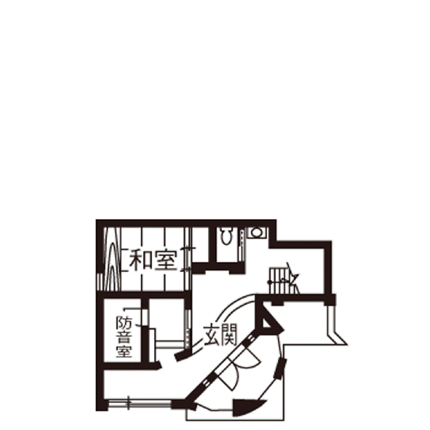 吹抜けの家  福山住宅 【4000万円～】高台を愉しむ家。アール設計の眺望リビング、上品なインテリア…繊細に想いを形にの間取り図（3LDK+ロフト＋S）１階