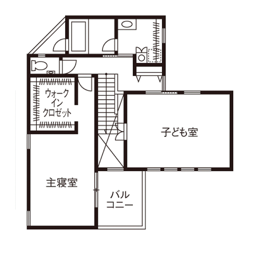 吹抜けの家  福山住宅 【3000～3500万円】イギリス生活のエッセンスを盛り込んで設計。北摂エリアで土地から叶えた動線のいい家の間取り図（2LDK+S）２階