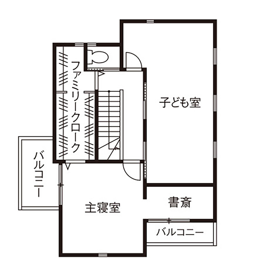 吹抜けの家  福山住宅 【北摂/2000万円台/土地探し】考え抜かれたシンプルな動線が家族の時間を生み出す無垢の家の間取り図（3LDK）２階