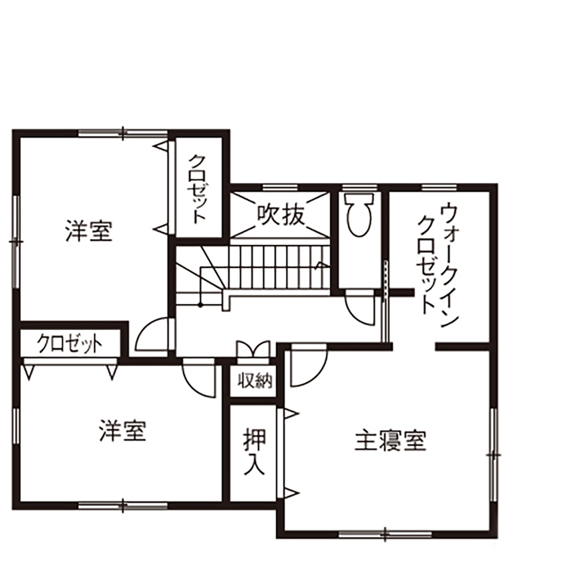 吹抜けの家  福山住宅 【大阪/2000万円台/土地探し】夏も冬も心地好い！大人ナチュラルで家事ラクな家の間取り図（4LDK）２階