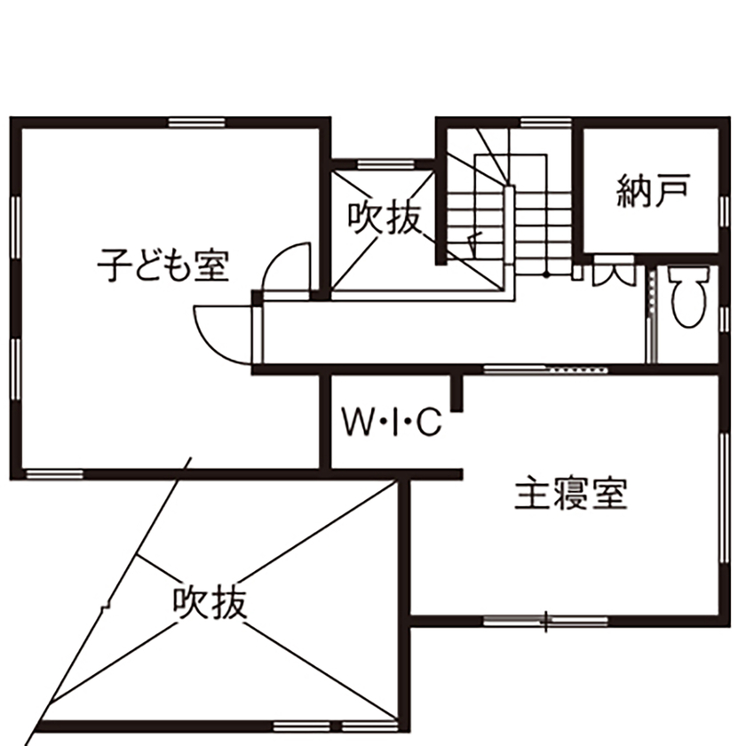 吹抜けの家  福山住宅 【北摂/2000万円台/土地探し】陽射しと緑に癒されるガーデンカフェみたいな家の間取り図（2LDK＋S）２階