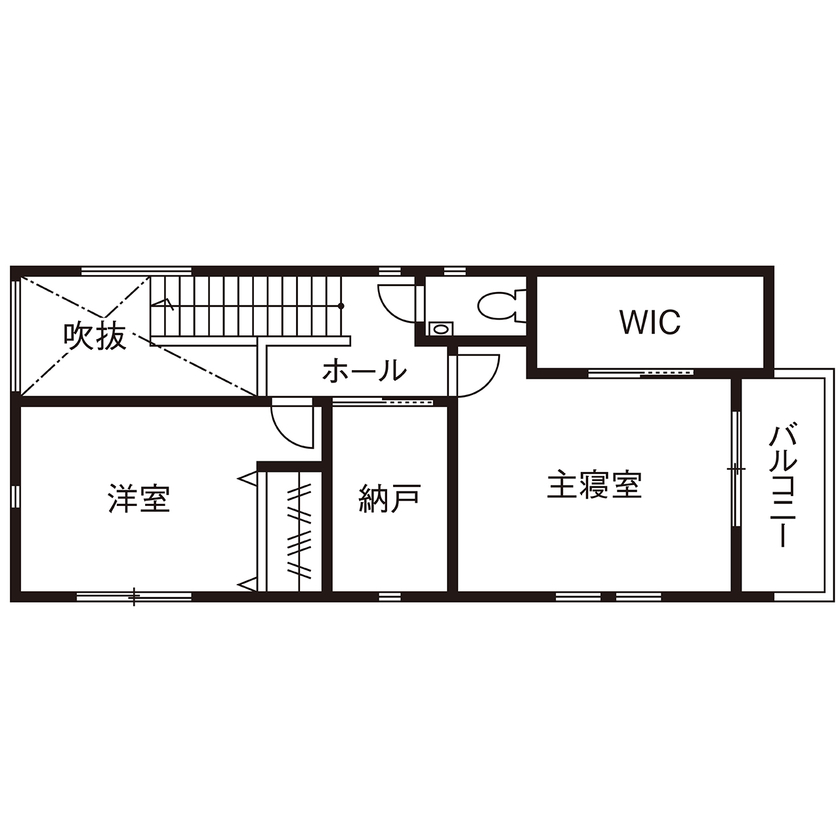 吹抜けの家  福山住宅 【北摂/2000万円台/土地探し/間取り有】自然の光が満ちる空間でホテルライクに暮らす家の間取り図（2LDK+S）２階