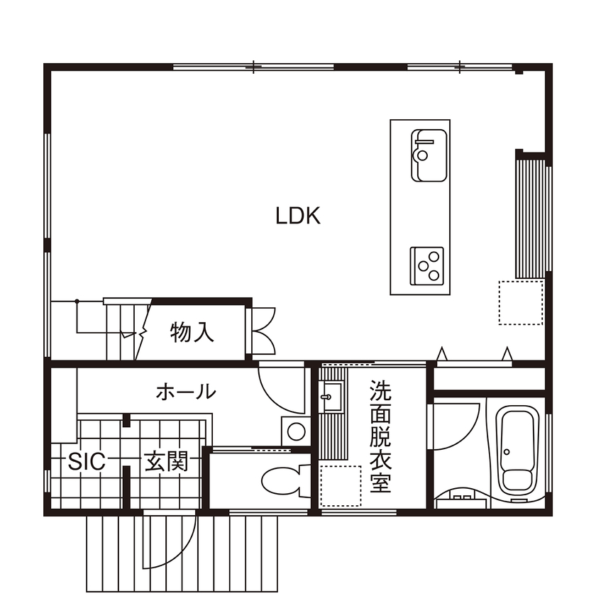 吹抜けの家  福山住宅 【北摂/2000万円台/吹抜け/間取有り】美しい庭と自然の光がいつもすぐそこにある豊かな家の間取り図（3LDK）１階