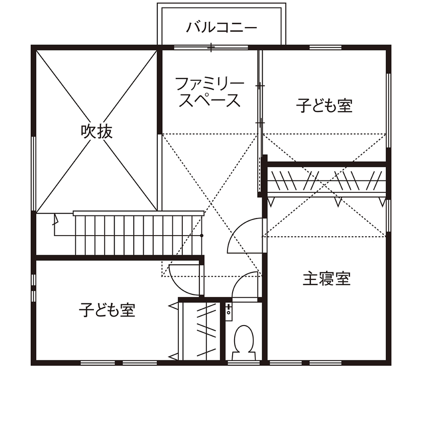 吹抜けの家  福山住宅 【北摂/2000万円台/吹抜け/間取有り】美しい庭と自然の光がいつもすぐそこにある豊かな家の間取り図（3LDK）２階