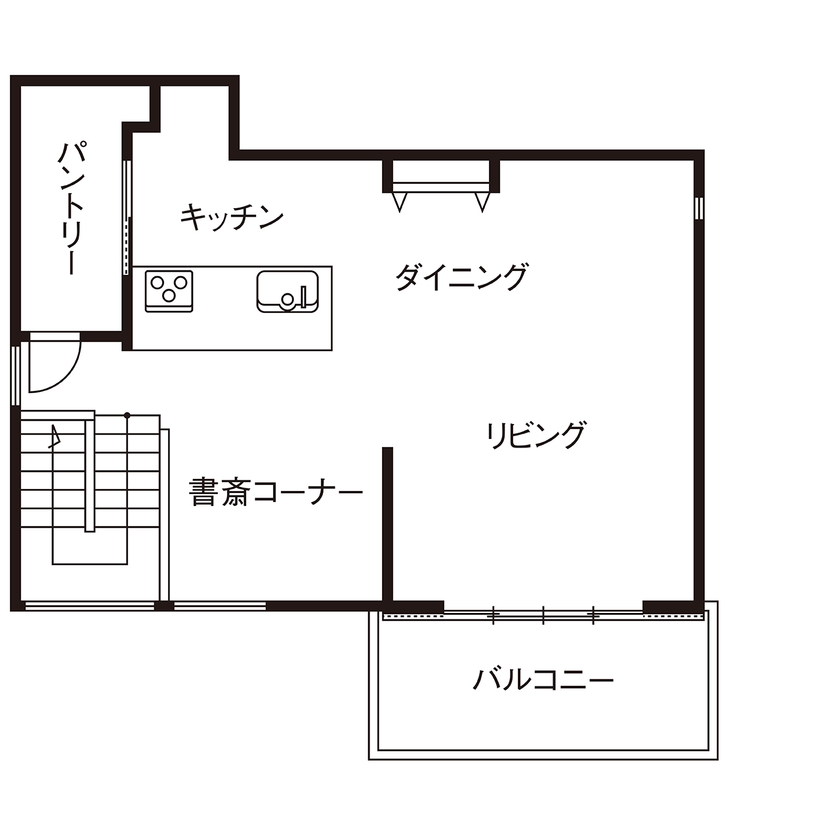 吹抜けの家  福山住宅 【北摂/2000万円台/土地探し/２階リビング/間取有り】憧れの建築を繊細に表現。眺望を満喫するアートな家の間取り図（3LDK）２階