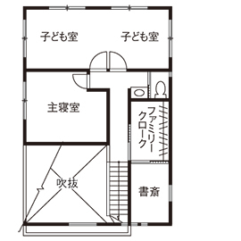 吹抜けの家  福山住宅 【北摂/3000万円台/土地探し/吹抜け/間取有り】忙しいママとパパを応援！家事の時短に貢献する家の間取り図（3LDK）2階