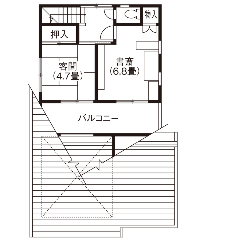 吹抜けの家  福山住宅 【北摂/2000万円台/土地探し/間取有り】南向きの庭とリビング。日当たりが良くゆったりとくつろげる家の間取り図（3LDK）2階