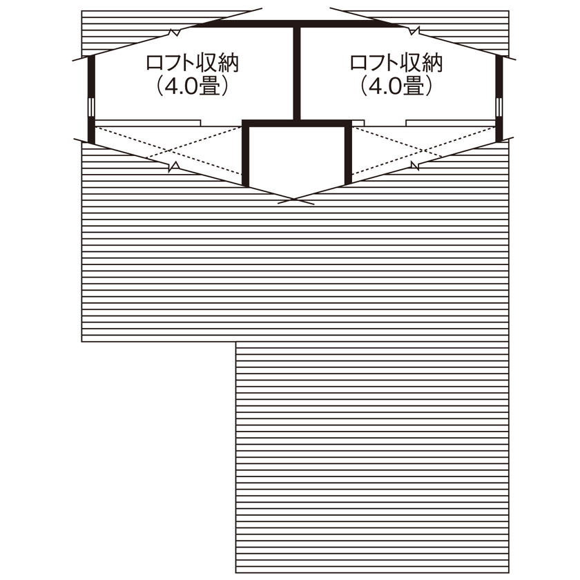 吹抜けの家  福山住宅 【大阪市/2000万円台/屋外吹抜け/間取有り】外からの視線を気にせず暮らせる、インナーテラスのある家の間取り図（4LDK+ロフト）小屋裏