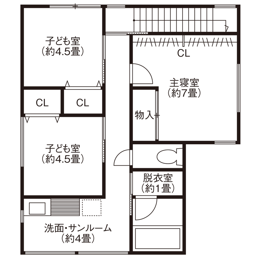 吹抜けの家  福山住宅 【北摂/2000万円台/土地探し/間取有り】約20畳のオープンLDK、生活感を見せないシンプルライフの間取り図（3LDK+書斎）2階
