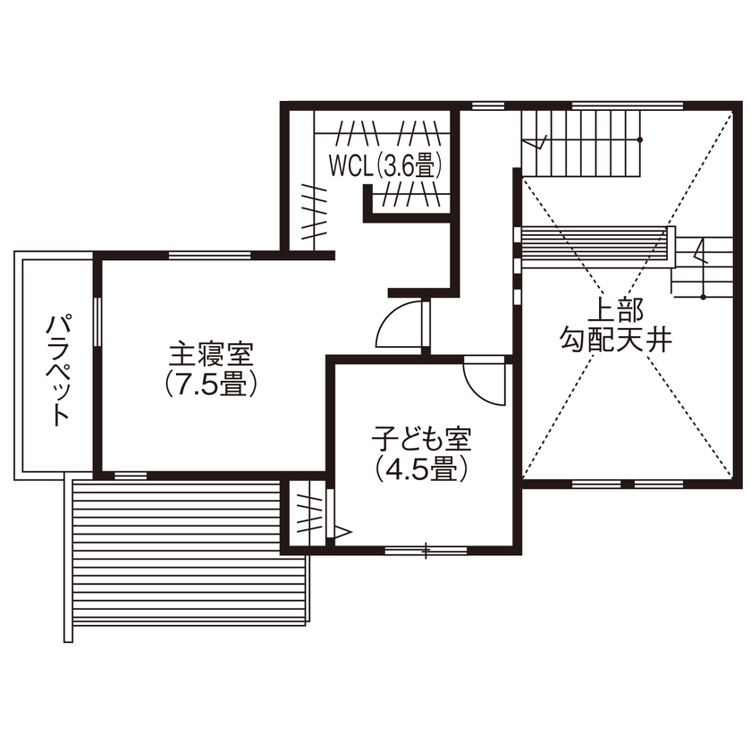 吹抜けの家  福山住宅 【北摂/2000万円台/土地探し/間取有り】多層フロアの大空間なのにエアコン1台で快適！ホテルライクな家の間取り図（2LDK+S）2階