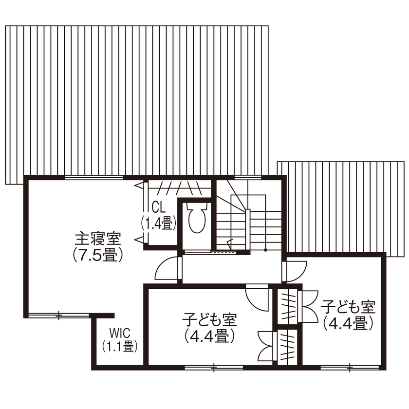 吹抜けの家  福山住宅 【北摂/2000万円台/土地探し/間取有り】玄関から幾重にも交差する機能的な回遊動線！ずっと住みやすい家の間取り図（3LDK+S）2階