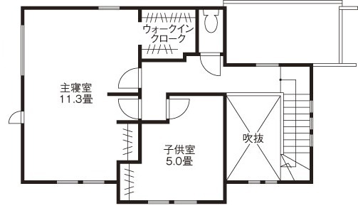 吹抜けの家  福山住宅 【吹き抜け/北摂/2000万円台/一級建築士】開放感あふれる健康的な住空間の実現の間取り図（2LDK）2階