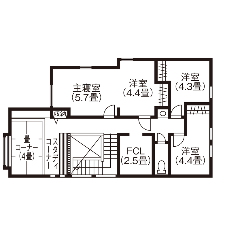吹抜けの家  福山住宅 【北摂/2000万円台/吹抜け/土地探し】回遊動線が叶える快適な暮らしと遊び心ある住まいの間取り図（4LDK）2階