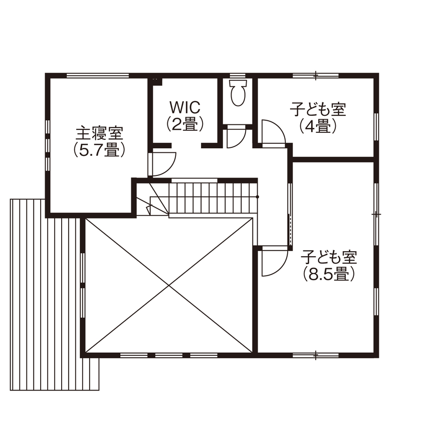 吹抜けの家  福山住宅 【北摂/2000万円台/庭付き】10帖もの吹抜けを心地よく愉しむ。性能と動線が叶える快適な家の間取り図（4LDK）2階