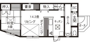 吹抜けの家  福山住宅 【吹き抜け/北摂/2000万円台/間取有り】性能と暮らし心地にこだわった家の間取り図（3LDK）１階