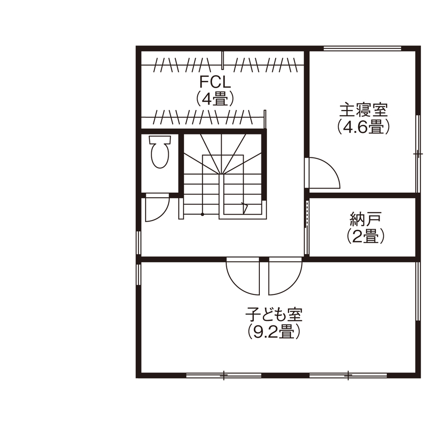 吹抜けの家  福山住宅 【北摂/2000万円台/土地探し】趣味と暮らしを結ぶ間取りと、家事がはかどる動線の家の間取り図（2LDK）2階