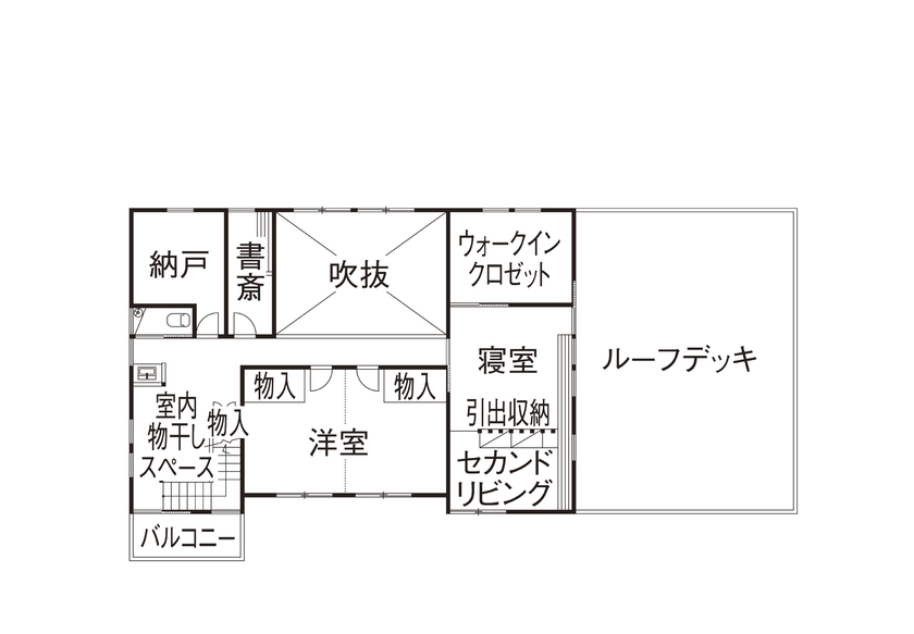 松本建設 ハート・ビル建築設計事務所 【比企郡/2000万円台/40坪台/間取り有】自然素材とエアサイクルで快適な暮らしウッドデッキのある家の間取り図（4LDK）2階