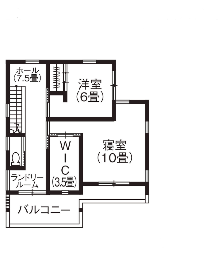 松本建設 ハート・ビル建築設計事務所 【2000万円台/40坪台/間取り有】ヘリンボーンの床が上品な雰囲気を醸す、無垢材をふんだんに使用した家の間取り図（2LDK）2階