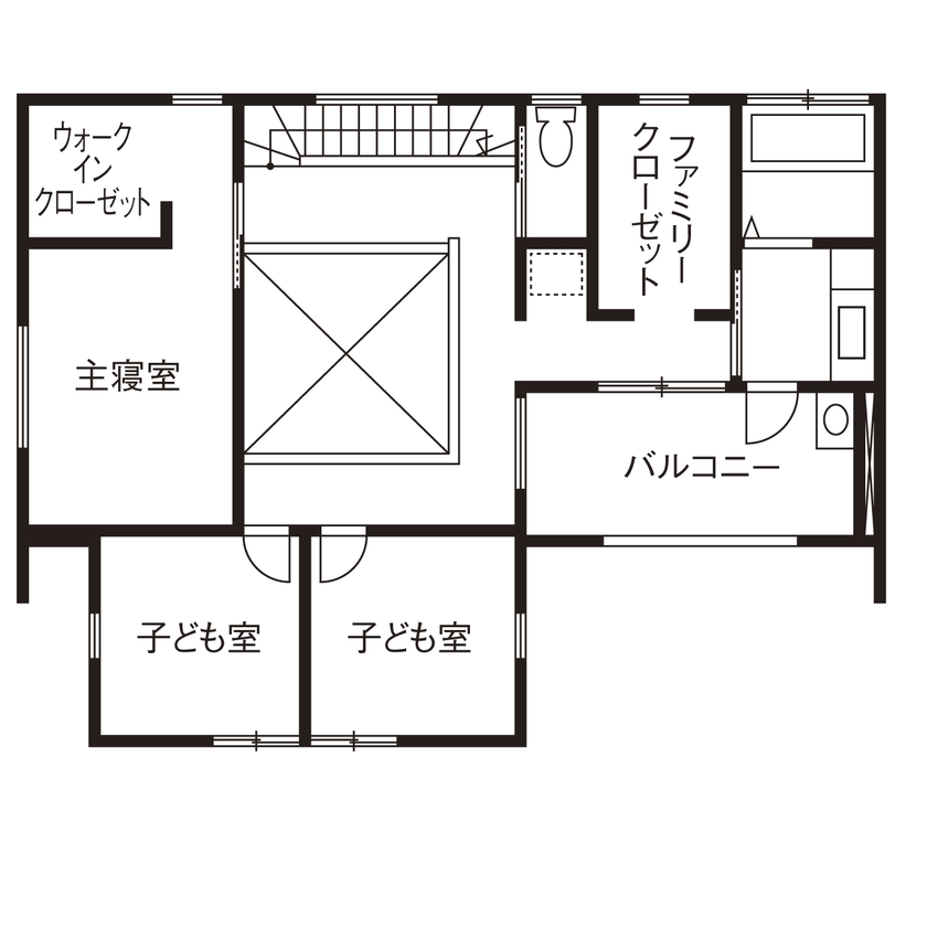 アーキテックス（GROOVY / KANAL HOME / SIMPLE is... / dramacy） 【2000万円台/40坪台/4LDK/間取り図】土間ダイニングに吹抜リビング。自宅で教室を開催できる工夫のある家の間取り図（4LDK）２階