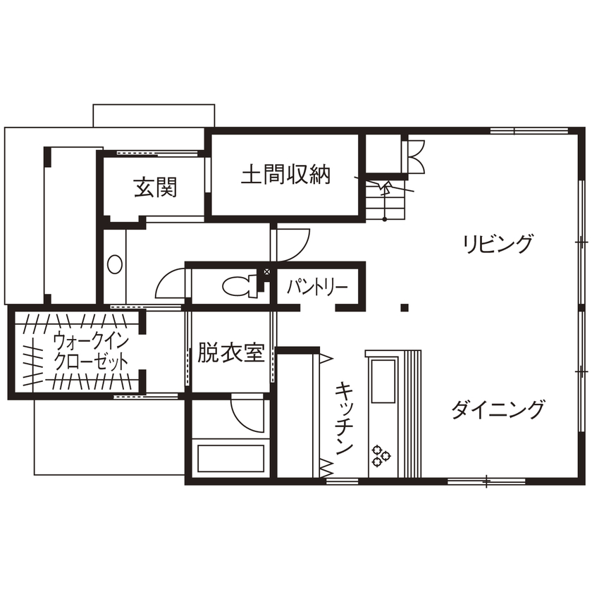 アーキテックス（GROOVY / KANAL HOME / SIMPLE is... / dramacy） 【2000万円台/30坪台/2階建て/モダン/4LDK/間取り図】家事効率を高めた動線に家族がゆったりと過ごせるLDKの間取り図（4LDK）１階