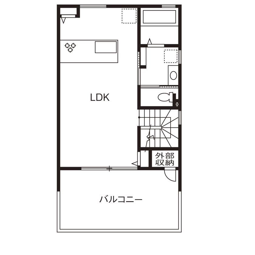 アーキテックス（GROOVY / KANAL HOME / SIMPLE is... / dramacy） 【1000万円台/20坪台/3LDK/間取り図/駐車スペース有】狭小間口5.4ｍ。コンパクトにまとめた2階リビングの間取り図（3LDK）２階