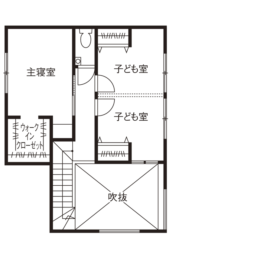 アーキテックス（GROOVY / KANAL HOME / SIMPLE is... / dramacy） 【2000万円台/30坪/4LDK/間取り図】土間収納、キャットスペース、吹抜、書斎等要望をコンパクトに実現！の間取り図（4LDK）２階
