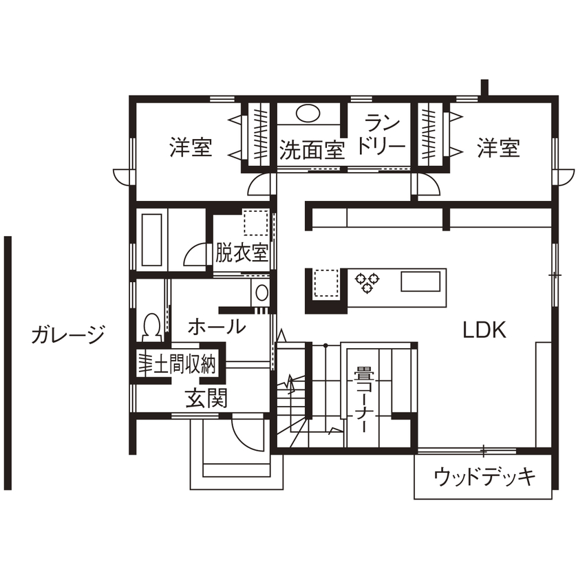 アーキテックス（GROOVY / KANAL HOME / SIMPLE is... / dramacy） 【3000万円台/2階建て/全館空調/40坪台/ガレージ/間取り図】セカンドリビングもあるガレージハウスの間取り図（3LLDK＋畳コーナー）１階