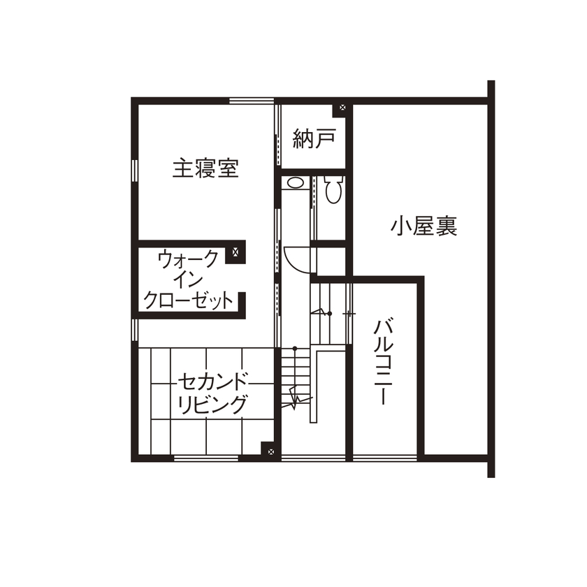 アーキテックス（GROOVY / KANAL HOME / SIMPLE is... / dramacy） 【3000万円台/2階建て/全館空調/40坪台/ガレージ/間取り図】セカンドリビングもあるガレージハウスの間取り図（3LLDK＋畳コーナー）２階