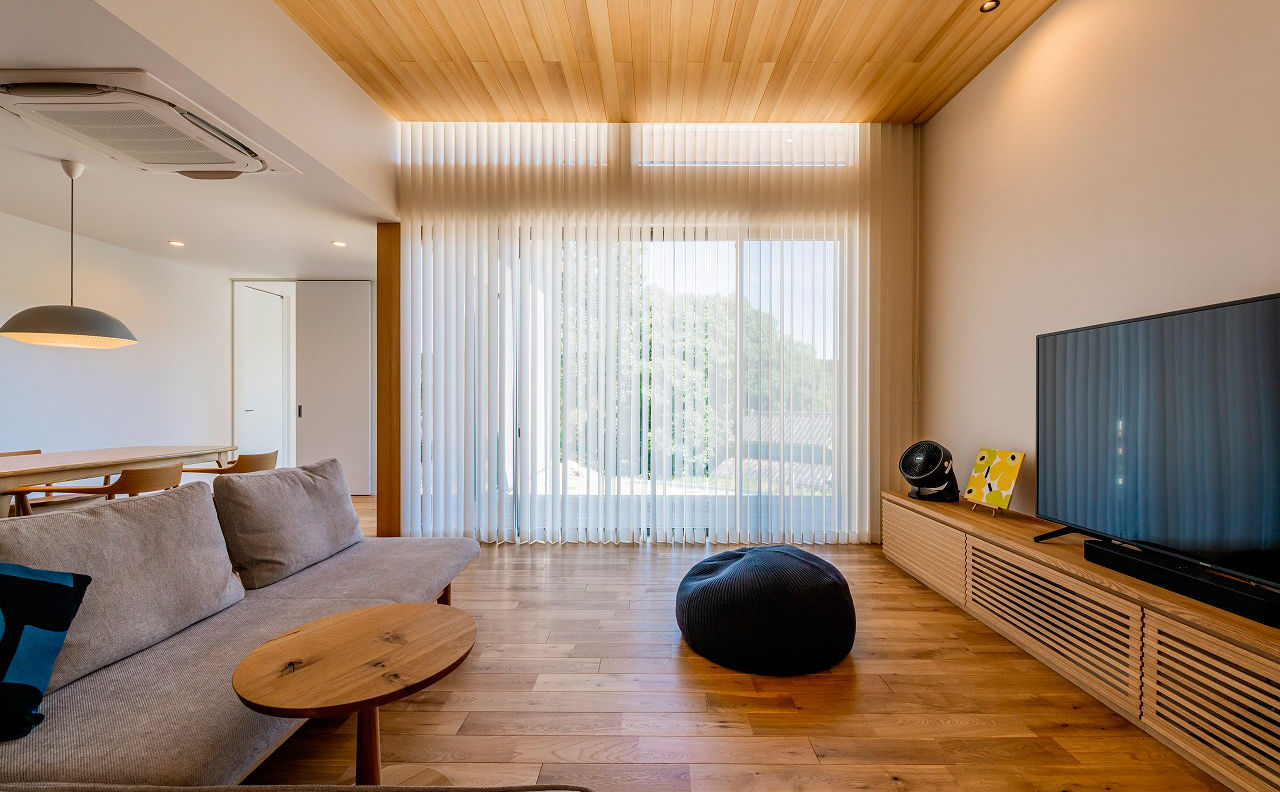 アーキテックス（GROOVY / KANAL HOME / SIMPLE is... / dramacy） 【平屋/三角形の変形地/3LDK/30坪台/間取り図】開放感のある平屋！ポイントは軒のある片流れの大屋根の平屋の建築実例画像4