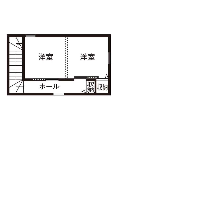 アーキテックス（GROOVY / KANAL HOME / SIMPLE is... / dramacy） 【2階建て/20坪台/コンパクト/2LDK/間取り図】中庭のあるコの字型実例。平屋をベースに2階は最小限にの間取り図（2LDK）2階