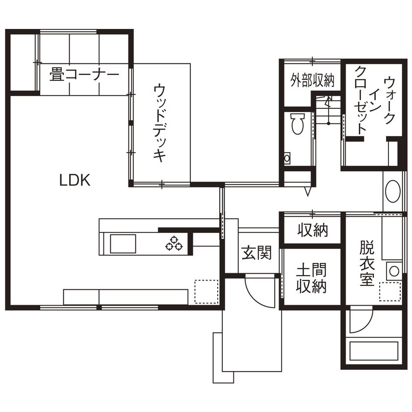 アーキテックス（GROOVY / KANAL HOME / SIMPLE is... / dramacy） 【2000万円台/3LDK/30坪台/間取り図】中庭をコの字に囲む陽だまりのLDK。充実の収納、動線もお気に入りの間取り図（3LDK）１階